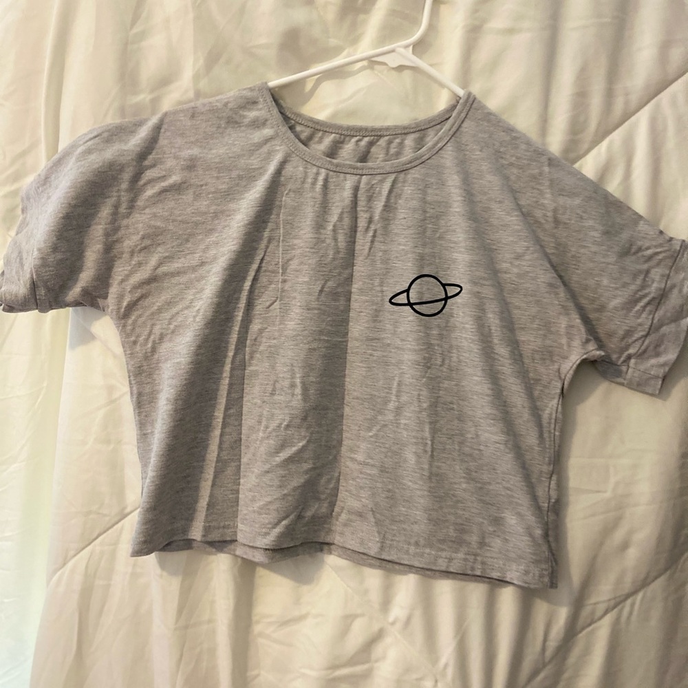 Gray Crop Top With Space ship Design